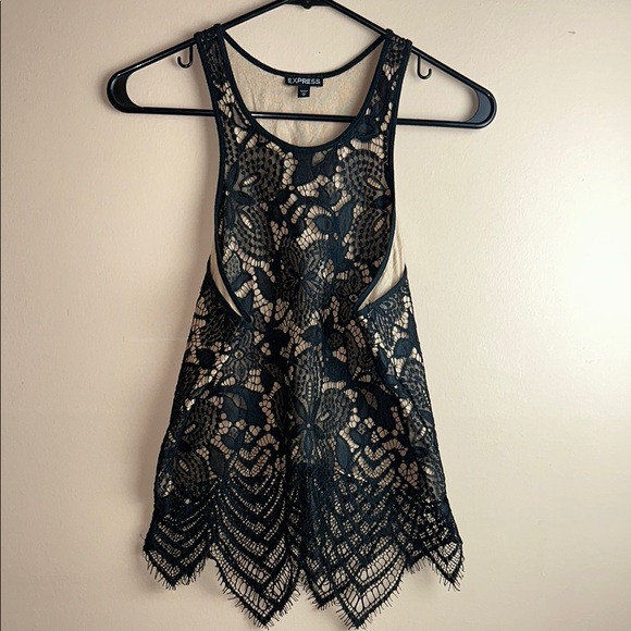 Express Tops - Express Black Lace Tank Top With Nude Lining Size Medium Women's